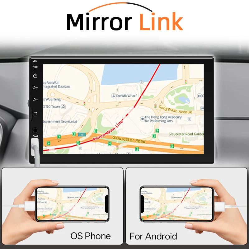 7 Inch 1 Din Car Radio HD Touch Screen Multimedia Player Carplay Android Auto Universal Bluetooth Mirror Link FM Aux