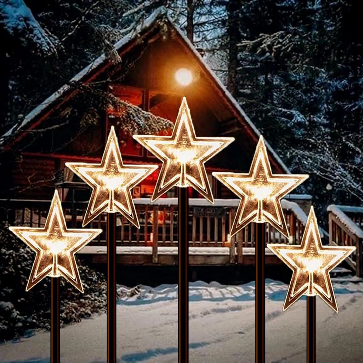 5PC Christmas Fawn Solar Stake Lights Waterproof Landscape Christmas Lights Pathway Christmas Decorations LED Lights Lawn