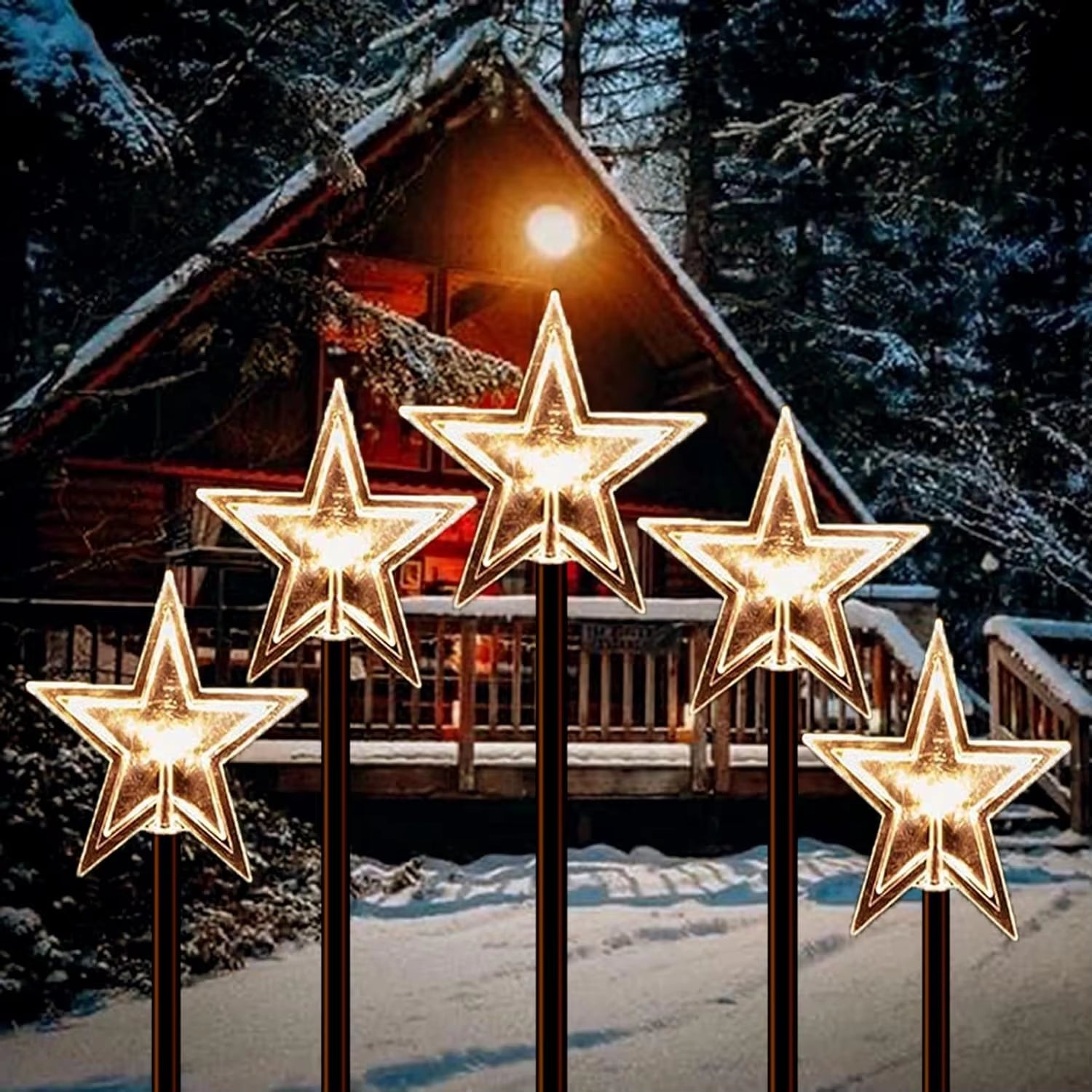 5PC Christmas Fawn Solar Stake Lights Waterproof Landscape Christmas Lights Pathway Christmas Decorations LED Lights Lawn