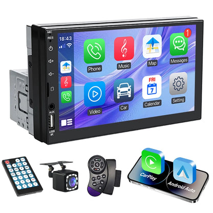 7 Inch 1 Din Car Radio HD Touch Screen Multimedia Player Carplay Android Auto Universal Bluetooth Mirror Link FM Aux