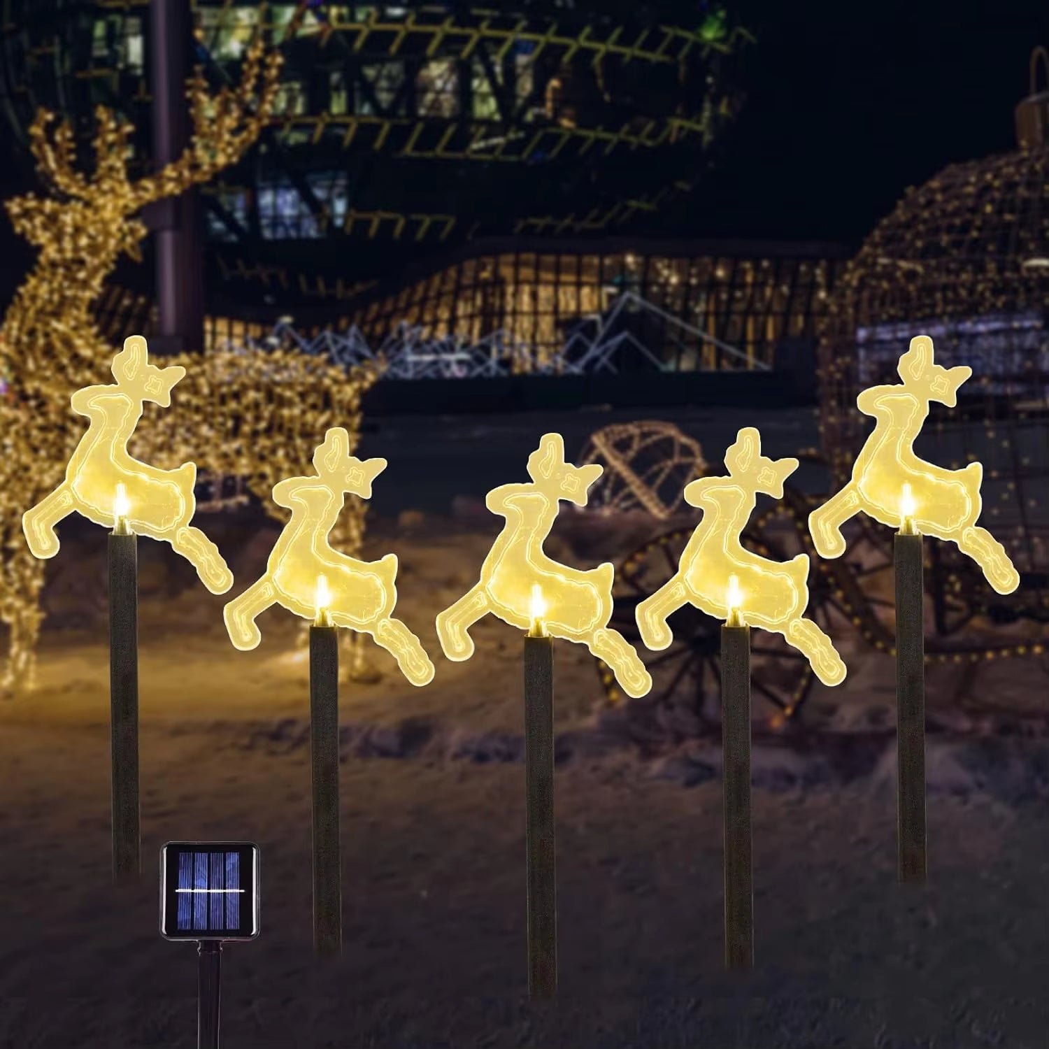 5PC Christmas Fawn Solar Stake Lights Waterproof Landscape Christmas Lights Pathway Christmas Decorations LED Lights Lawn