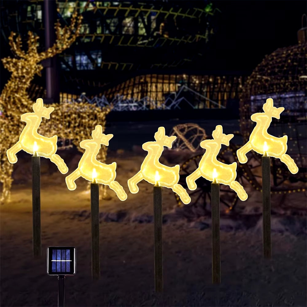 5PC Christmas Fawn Solar Stake Lights Waterproof Landscape Christmas Lights Pathway Christmas Decorations LED Lights Lawn