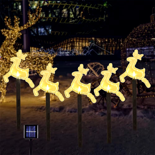 5PC Christmas Fawn Solar Stake Lights Waterproof Landscape Christmas Lights Pathway Christmas Decorations LED Lights Lawn