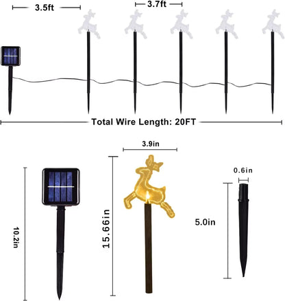 5PC Christmas Fawn Solar Stake Lights Waterproof Landscape Christmas Lights Pathway Christmas Decorations LED Lights Lawn