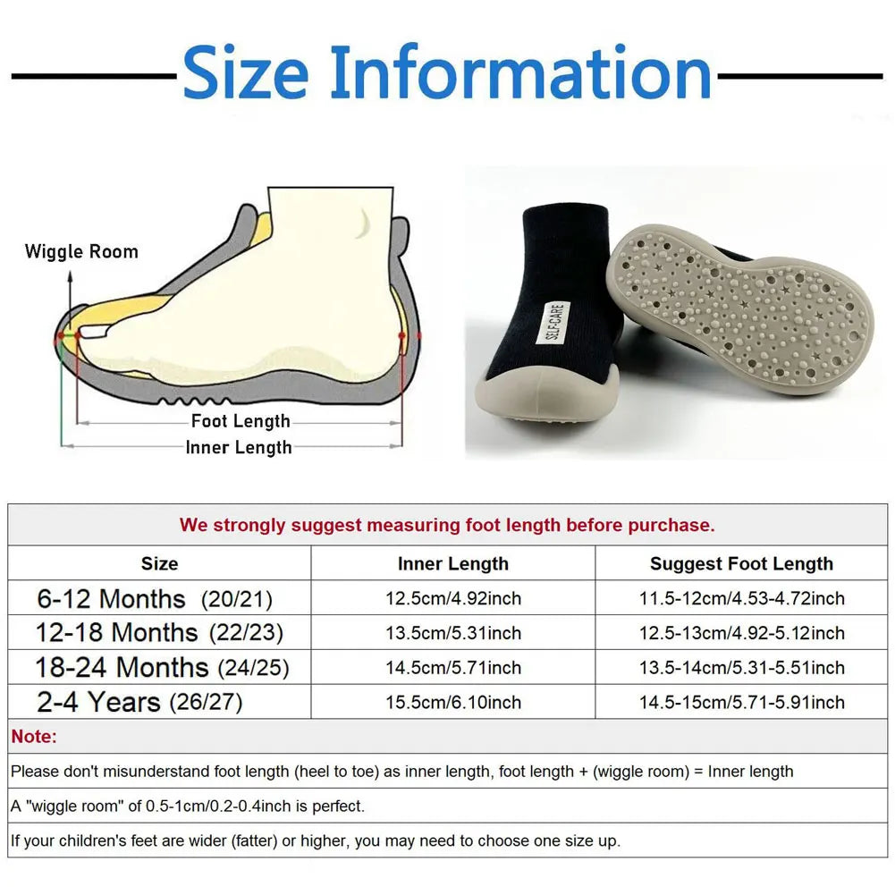 Baby Sock Shoes Non-Slip Toddler Walking Shoes Infant Floor Socks Soft Rubber Sole First Walker Breathable Booties Boys Girls