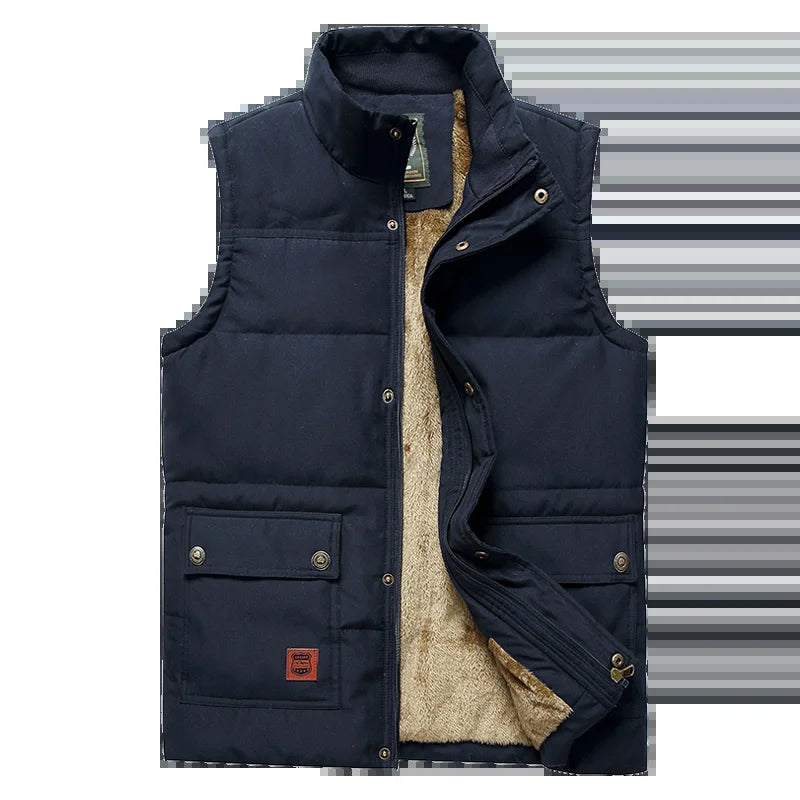 2021 Large Size 5XL Winter Fleece Thick Warm Vest Men Casual Outwear Sleeveless Jacket Male Waistcoat Multi Many Pocket Vest