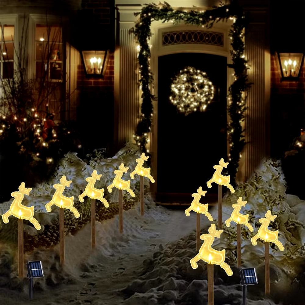 5PC Christmas Fawn Solar Stake Lights Waterproof Landscape Christmas Lights Pathway Christmas Decorations LED Lights Lawn