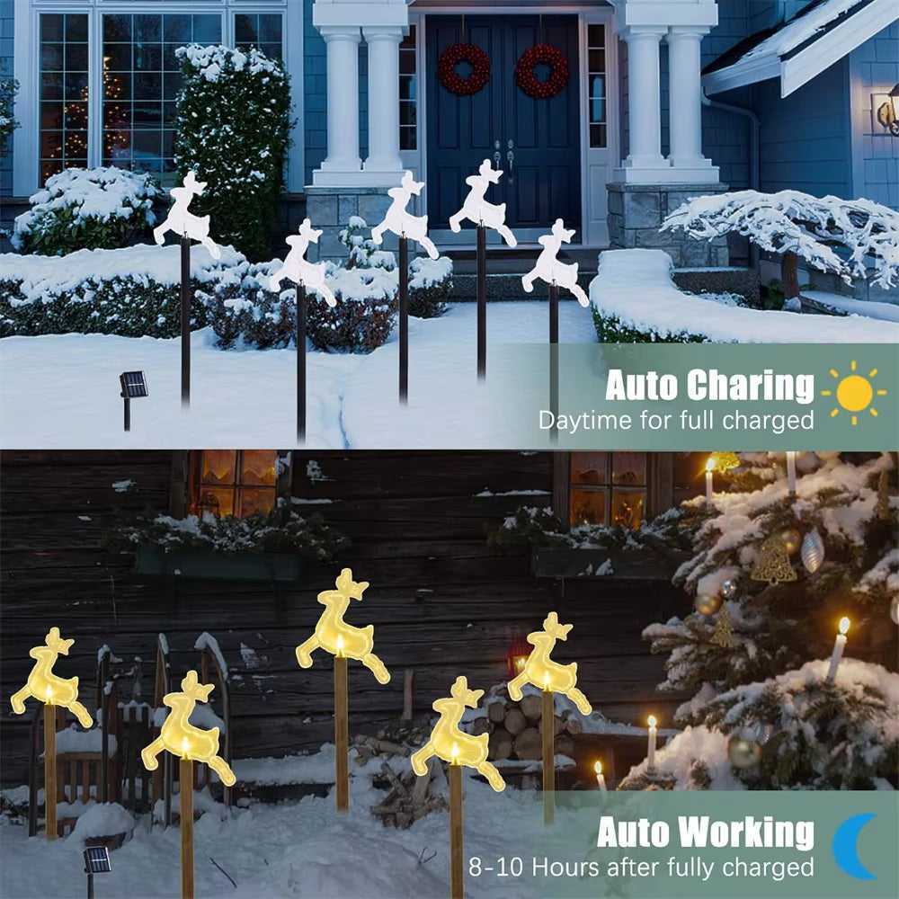 5PC Christmas Fawn Solar Stake Lights Waterproof Landscape Christmas Lights Pathway Christmas Decorations LED Lights Lawn
