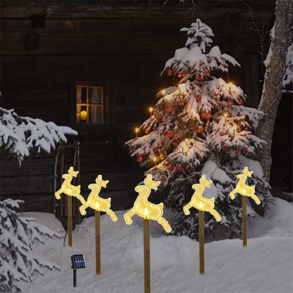 5PC Christmas Fawn Solar Stake Lights Waterproof Landscape Christmas Lights Pathway Christmas Decorations LED Lights Lawn