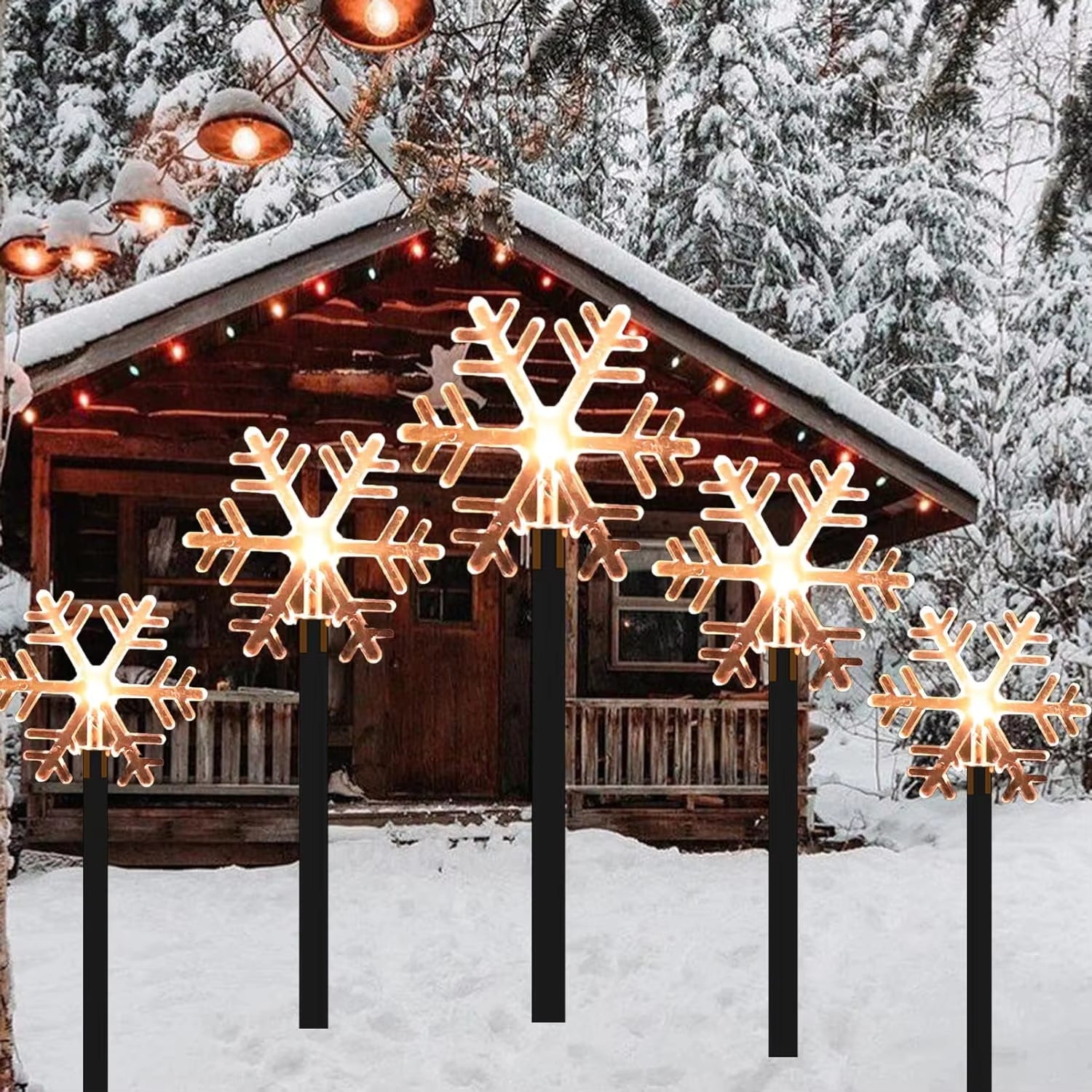 5PC Christmas Fawn Solar Stake Lights Waterproof Landscape Christmas Lights Pathway Christmas Decorations LED Lights Lawn