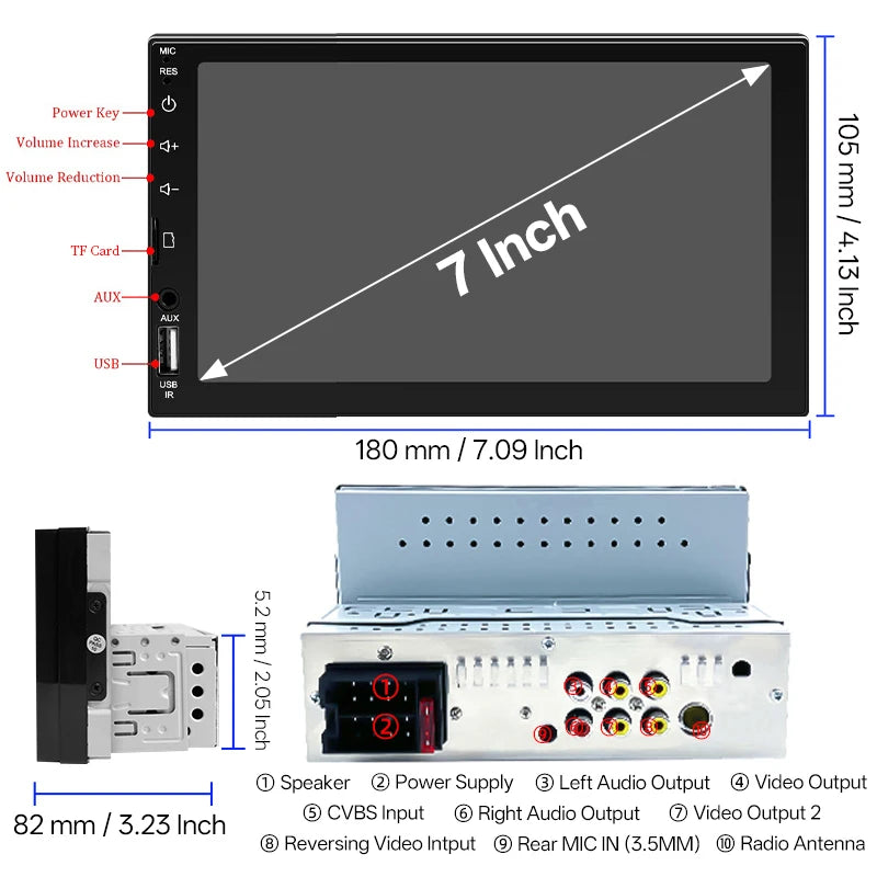 7 Inch 1 Din Car Radio HD Touch Screen Multimedia Player Carplay Android Auto Universal Bluetooth Mirror Link FM Aux