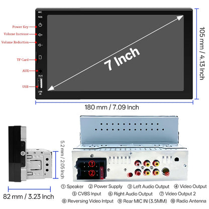 7 Inch 1 Din Car Radio HD Touch Screen Multimedia Player Carplay Android Auto Universal Bluetooth Mirror Link FM Aux