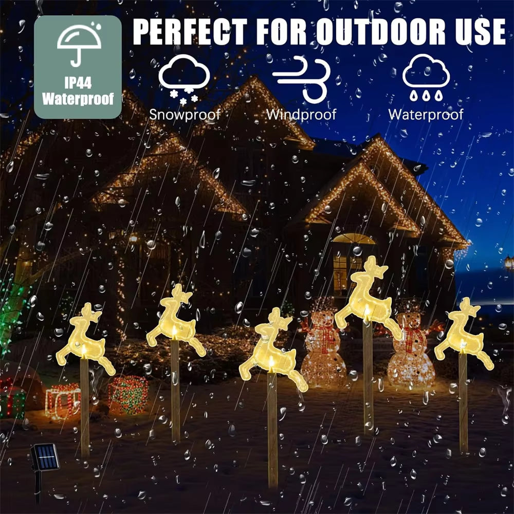5PC Christmas Fawn Solar Stake Lights Waterproof Landscape Christmas Lights Pathway Christmas Decorations LED Lights Lawn