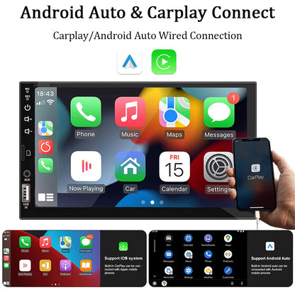 7 Inch 1 Din Car Radio HD Touch Screen Multimedia Player Carplay Android Auto Universal Bluetooth Mirror Link FM Aux