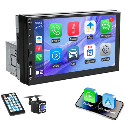 7 Inch 1 Din Car Radio HD Touch Screen Multimedia Player Carplay Android Auto Universal Bluetooth Mirror Link FM Aux