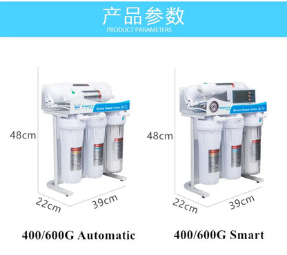 400/600Gpd Water Purifier Reverse Osmosis System Pure Water Machine Reverse Osmosis Water Filter Automatic Flush Aquarium System